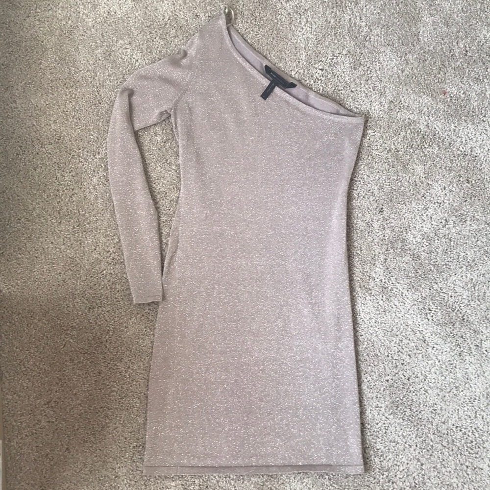 BCBG size S gold shimmer asymmetrical dress